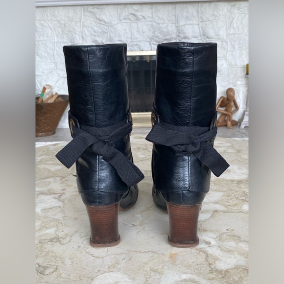 John Fluevog Soprano Inge Black Leather Boots Heels - Picture 7 of 13